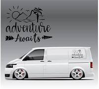 Large Sticker Van Camper Motorhome Decal Adventure Awaits Vinyl Mountain Sun Black