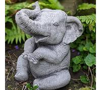 Large Stone Cast Elephant with 'Trunk Up' Garden Ornament