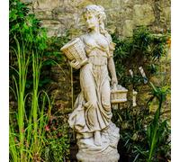 Large Stone Cast Lady Carrying Basket Garden Statue