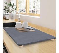 Large Stone Dish Drying Mat for Countertop, 45x30cm Quick Dry Super Absorbent Eco-Friendly Diatomaceous Earth Stone Mat with Semicircular Wooden Feet, Non-Slip, Heat Resistant