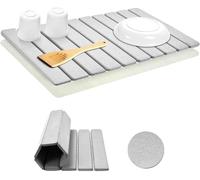 Large Stone Dish Drying Mats for Kitchen Counter, 60x40cm Quick Dry Diatomaceous Earth Dish Drying Mat for Kitchen Sink, Super Absorbent Collapsible Pad, Eco-Friendly & Multi-Purpose(Light Gray)