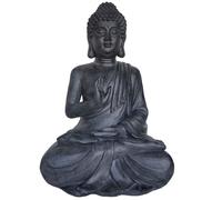 Large Dark Stone Effect Sitting Buddha Garden Ornament Durable Weather Resistant Height 74cm Weight 8kg Indoor Outdoor Decor
