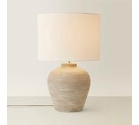 ValueLights | Reid Linen Drum Lamp Shade Stone Grey Ribbed Ceramic Large Table Lamp | Table Lamps, Home Décor & Improvement Essential