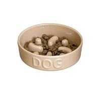 Large Stoneware Slow Feeder Dog Bowl, Brown, 20.5cm, Raised Ridges, Anti Bloat, Dishwasher Safe (1)