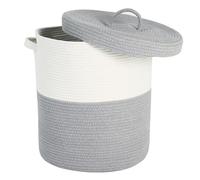 Large Storage Basket with Lid 60L, 16"Wx18"H Woven Laundry Hamper Basket with Handle, Room Decor Cotton Rope Wicker Basket Toy Organizer Bins for Clothes Blankets Pillows, Gray/White Mix includes Lid