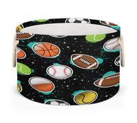 Large Storage Baskets - Basketball Baseball Football Nursery Organizer Bin Box with Handles Collapsible Round Laundry Hamper for Kids Toys Pet Blanket, Bedroom Living Room Home Decor Gift Basket