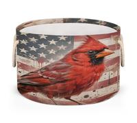 Large Storage Baskets - Red Cardinal American Flag Nursery Organizer Bin Box with Handles Collapsible Round Laundry Hamper for Kids Toys Pet Blanket, Bedroom Living Room Home Decor Gift Basket