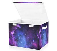 Large Storage Bins with Linen Collapsible Foldable Storage Cubes Fabric Closet Organizer Containers box with Flip-Top Lid for Home Bedroom Office 16.5 x 12.6 x 11.8in (Universe Galaxy Nebula Space)
