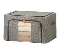 Large Storage Box Foldable Oxford Cloth Wardrobe Organiser with Clear Window for Clothes Quilts - Grey 33x33x33cm(I)