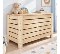 Core Products Wide Slatted Storage Crate Box with Lid, Home Storage, Natural Pine, Clear