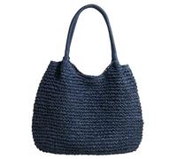 Large Straw Beach Bag for Women - Braided Tote with Wide Opening, Lightweight Woven Summer Handbag - Boho Oversized Shoulder Bag for Travel, Pool, Vacation & Beach Day (Blue)