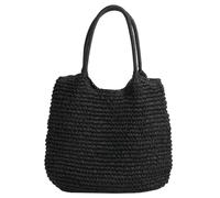 Large Straw Beach Bag for Women - Braided Tote with Wide Opening, Lightweight Woven Summer Handbag - Boho Oversized Shoulder Bag for Travel, Pool, Vacation & Beach Day (Black)