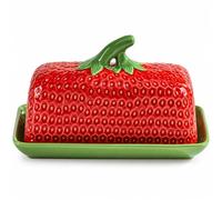 Large Strawberry-Patterned Butter Dish with Lid,500g | Ceramic Butter Dish for Kitchen & Home - Dishwasher Safe, Butter Storage, Gift for Mother’s Day, Thanksgiving or Christmas