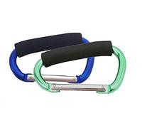 Large Stroller Hooks for Mommy, 2 pcs Carabiner Stroller Hook Organizer for Hanging Purses, Diaper Bag, Shopping Bags. Clip Fits Single/Twin Travel Systems, Car Seats (Blue+Green)