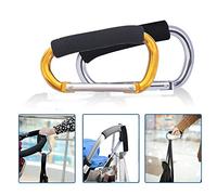 Large Stroller Hooks for Mommy, 2 pcs Carabiner Stroller Hook Organizer for Hanging Purses, Diaper Bag, Shopping Bags. Clip Fits Single/Twin Travel Systems, Car Seats (Silver+Golden Yellow)