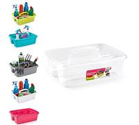 Large Strong Plastic Kitchen Cleaning Carry Tray Caddy Tidy Organiser Cleaning Tool Utility Caddy Storage Gardening Home Bottle Carrier with Handle (Clear)