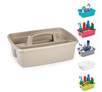 Large Strong Plastic Kitchen Cleaning Carry Tray Caddy Tidy Organiser Cleaning Tool Utility Caddy Storage Gardening Home Bottle Carrier with Handle (Taupe)
