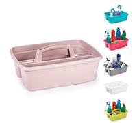 Large Strong Plastic Kitchen Cleaning Carry Tray Caddy Tidy Organiser Cleaning Tool Utility Caddy Storage Gardening Home Bottle Carrier with Handle (Pink)