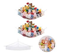 Large Stuffed Animal Net Hammock Corner (Min 3 Feet Right-angled Corner Space Each Side) Toy Organizer for Plushies Hanging Holder for Organizing your Teddy and Squishmallow (White 2 Pack, Large)