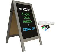 Large Sturdy Handcrafted 40" x 20" Wooden A-Frame Chalkboard Display / 4 Liquid Chalk Markers & Stencil Set/Sidewalk Chalkboard Sign Sandwich Board/Chalk Board Standing Sign (Whitewash Grey)