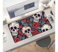 Large Sugar Skulls and Roses Desk Mat 24x12 Inch Waterproof Non-Slip Rubber Desk Pad for Office Home Gaming Remote Work Foldable Portable Mousepad for Keyboard Laptop Desktop Accessories