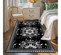 Large Sun and Moon Rug Boho Celestial Area Rugs for Bedroom Dorm Living Room Bohemian Occult Crescent Solar Stars Galaxy Floor Mat Pad Doormat Carpet,71" X 47",Black