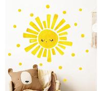 Large Sun Wall Decal Yellow Sun Wall Stickers Small Polka Dot Wall Decals Boho Sunlight Wall Stickers Watercolor Big Sunshine Wall Decals for Nursery Bedroom Playroom Kids Room Decor