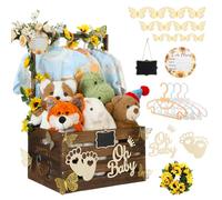 Large Sunflower Baby Shower Gifts Basket, Personalized Wooden Baby Crate with Handle and Butterfly Stickers for Newborn Boys Girls, Baby Shower Welcome Crate Closet for Pregnancy New Mom Parent
