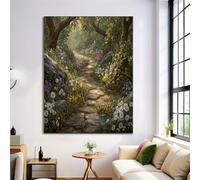 Large Sunlight Landscape Painting Art Green Forest Stone Path Poster Canvas Painting For Living Room Wall Art Pictures Home Decorative Aesthetics 24x35in Unframed