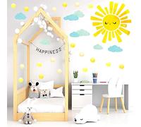 Large Sunshine Wall Stickers Watercolor Sun Cloud Wall Decals Boho Sunlight Wall Stickers Yellow Sun Polka Dot Wall Decals Peel and Stick Big Sunshine Stickers for Nursery Bedroom Kids Room Decor