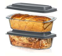 LARGE Superior Glass 7.6 Cups/ 1800ML/1.9Qt Razab (Set of 2) Glass Loaf Pan w/Lids - Meatloaf Pan Airtight BPA free - Easy Grip Handle, Microwave & Oven Safe - Loaf PansBaking Bread, Cakes etc, Gray