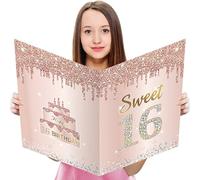 Large Sweet 16 Birthday Card with Envelope, Jumbo Happy 16th Gifts for Girl, Extra Big Guest Book Greeting Cards Party Supplies，Pink Rose Gold Giant Sixteen Year (SX00283)