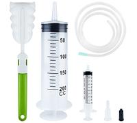 Large Syringe 200ml + 10ml, Reusable Liquid Syringes with Tube, Large Capacity Plastic Syringe With Cleaning Brush for Laboratory, Measuring, Watering, Industry, Feeding Pets, Oil or Applicator