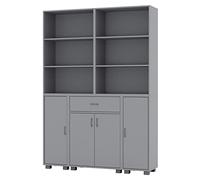 Large Tall Freestanding Bookcase 6 Shelves 4 Doors 1 Drawer Bookshelf Shelving Cupboard Display Unit for Living Room Home Office Bedroom (Grey)