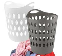 Large Tall Lightweight Plastic Flexi Laundry Baskets Grey or White Flexible Washing Clothes Storage Hamper Bin (2, White)