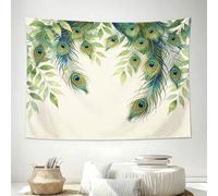 Large Tapestry 180x120 cm Peacock Feather Tapestry Wall Hanging for Living Room, Polyester Fabric, Green Leaves Wall Decor for Bedroom C-788