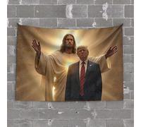 Large Tapestry Jesus and Politician in Heavenly Light Tapestry Beer Decor Room Decorations for Bedroom Aesthetic(100X150CM)