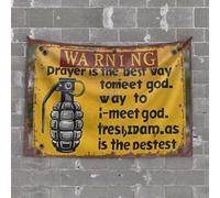 Large Tapestry Prayer: The Best Way to Meet God - A Warning Sign Tapestry Bar Accessories for Man Cave Funny House Decor(75X100CM)