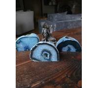Large Teal/Blue Agate End Microcrystalline Quartz Tealight Candle Holder Ornament Gift