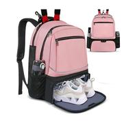 Large Tennis Backpack with Fence Hook - Badminton Racquet Bags with Separate Shoe Compartment for Women and Men, Side Mesh Pocket for Tennis Balls, Holds 2 Racquets for Sports Enthusiasts (Pink)