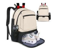 Large Tennis Backpack with Fence Hook - Badminton Racquet Bags with Separate Shoe Compartment for Women and Men, Side Mesh Pocket for Tennis Balls, Holds 2 Racquets for Sports Enthusiasts (Off-white)