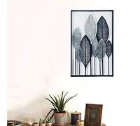 Large Textured Leaves Wall Decor, Golden Leaf Wall Hanging Art with Frame, Wrought Iron Tree Sculpture Wall Plaque, for Living Room, Office, Home Decoration,Silver