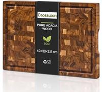 Large Thick End Grain Acacia Wooden Chopping Board with Juice Groove(16" L x 12" W x 1" T), Chopping Boards for Kitchens with Non-Slip Feet, Wood Cutting Board(42 * 30 * 2.5cm)