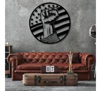 Large Thick Metal Wall Art,American Flag Wall Decor,Metal Flag,Patriotic Stars and Stripes Wall Art,Military Office Decor,Army Wall Decorations,for Living Room,Office,Entryway,Ready to Hang (Black,