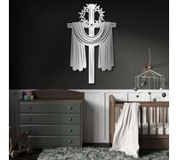 Large Thick Metal Wall Art,Christian Wall Cross for Decor,Elegant Metal Cross Wall Hanging with Spiritual Design, Decorative Religious Artwork for Wall (Sliver, 69"x42"/175x108cm,) for Home Decor