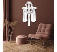 Large Thick Metal Wall Art,Christian Wall Cross for Decor,Elegant Metal Cross Wall Hanging with Spiritual Design, Decorative Religious Artwork for Wall (White, 19"x11"/47x29cm,) for Home Decor