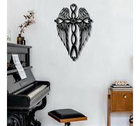 Large Thick Metal Wall Art,Cross for Wall,Cross Wall Decor,Angel Wings Decor,Blessed,Religious Wedding Gifts,for Living Room,Office,Entryway,Ready to Hang (Black, 30" Wx47 H/79x121cm,) for Home Deco