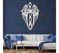 Large Thick Metal Wall Art,Cross for Wall,Cross Wall Decor,Angel Wings Decor,Blessed,Religious Wedding Gifts,for Living Room,Office,Entryway,Ready to Hang (White, 35" Wx53 H/88x135cm,) for Home Deco
