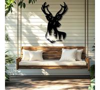 Large Thick Metal Wall Art,Forest Deer Silhouette,Cabin Decorations Rustic Clearance,Woodland Deer Wall Decor,Hunting Cabin Decor,Wildlife Pictures,for Living Room,Entryway,Bathroom (Black, 19" Wx30