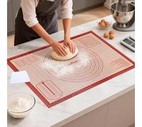 Large & Thick Silicone Baking Mat 71×51 cm, Non Stick Pastry Rolling Sheet | Non-Slip Silicon Dough kneading Board with Measurement , Counter Table Mat , Placemat , for Pie/Cake/Pizza (Red+Scraper)